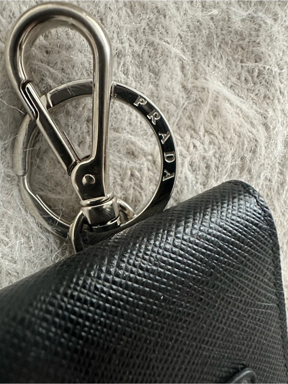 Prada Saffiano Leather AirPods Case Keychain Nero Black 2TT133